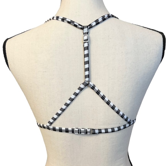 NWOT Abercrombie & Fitch Black White Gingham Racerback Triangle Bikini Top Small - Picture 3 of 9